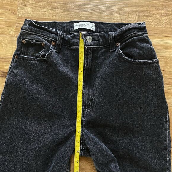 A&F 28 The Ankle Straight Ultra High Rise Black Distressed Curve Love Boho Jeans - Picture 11 of 16
